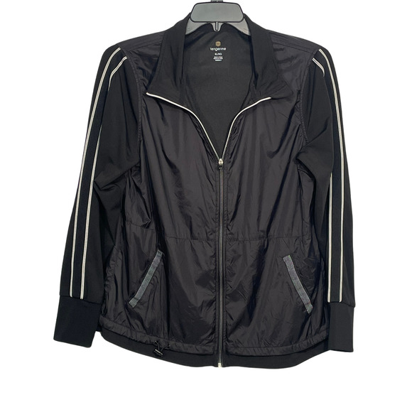 Tangerine Sz XL Nylon Windbreaker Athletic Jacket Zip Up Pockets Black w/Stripes - Picture 1 of 9